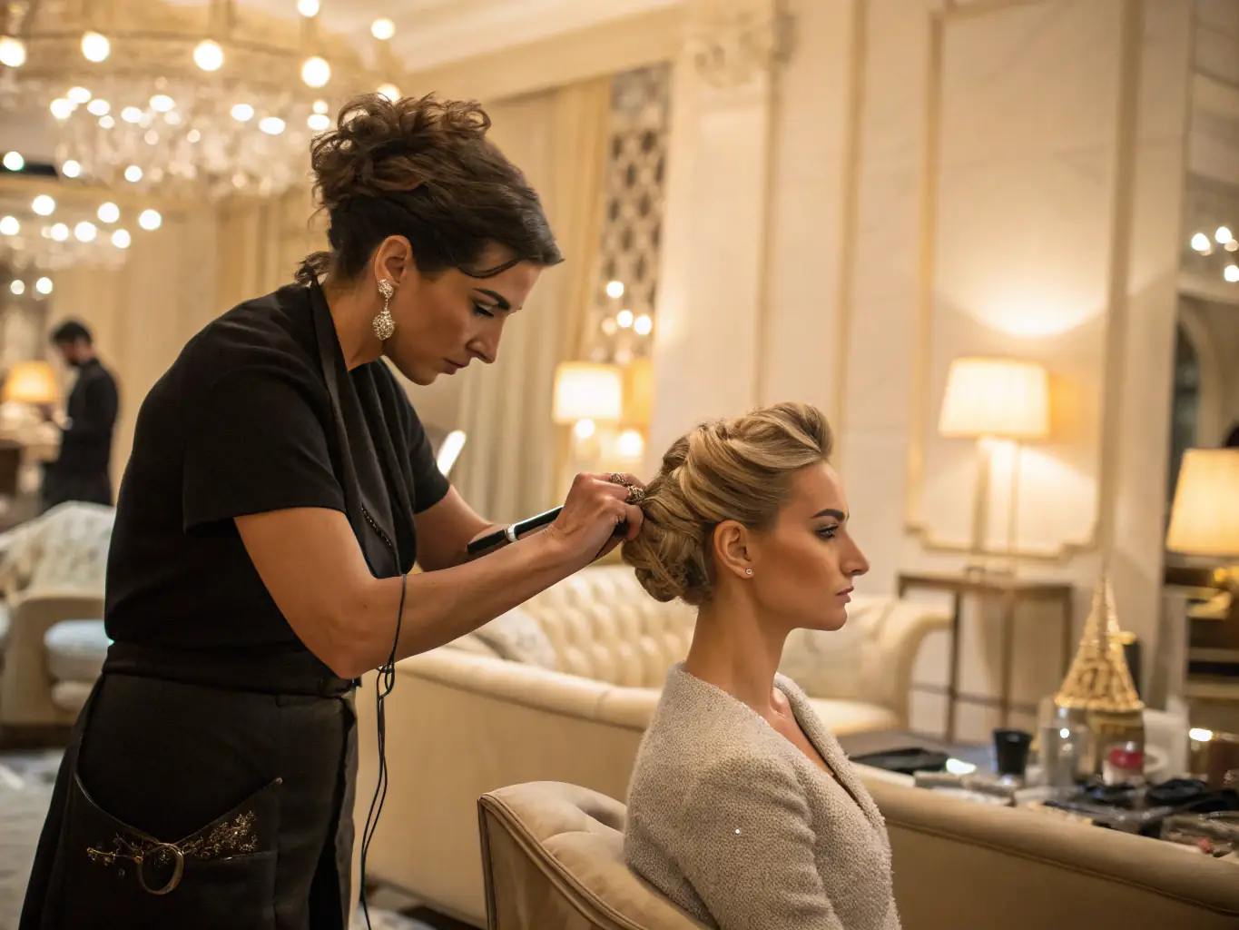 Image of a client with an elegant updo for a special occasion, highlighting the specialized styling services available at Lund Frisør DA for events and everyday elegance.